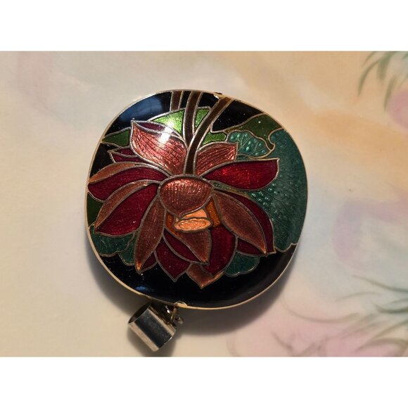 Vintage Cloisonne Lotus Pendant Necklace - Picture 7 of 8